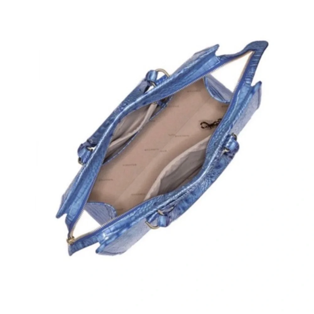 NWT BRAHMIN TIA ELECTRIC BLUE OMBRE MELBOURNE CROC-EMBOSSED LEATHER SATCHEL‎